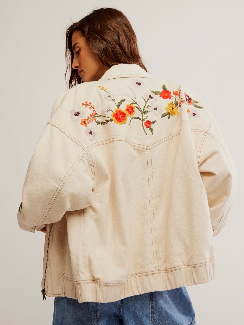 We The Free Dusty Trails Embroidered Jacket in Ivory Conbo